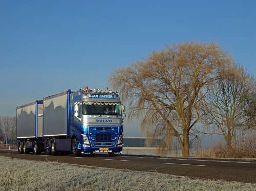 Truck Volvo Vehicle Transport Blue Winter Rhyme