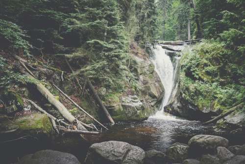 Waterfall Rocks Water Tree Nature