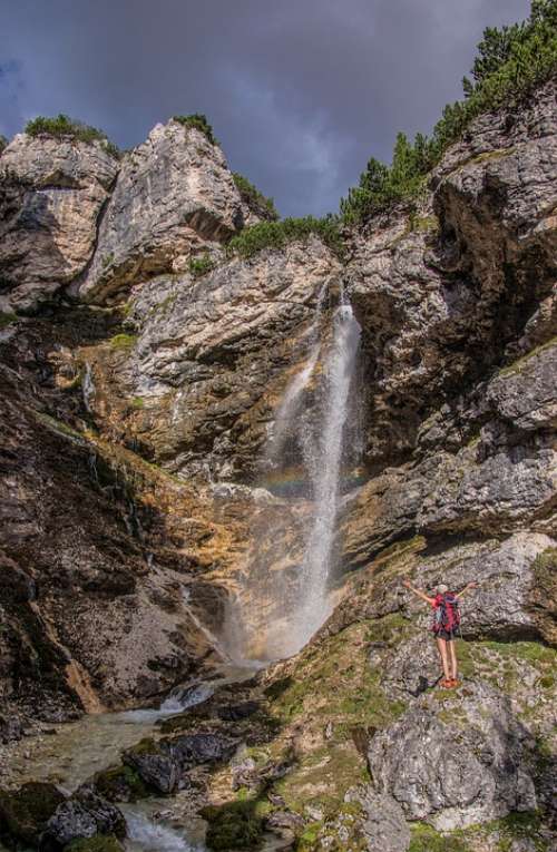 Waterfall Alps Fanes Nature Landscape Water