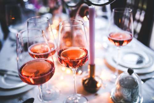 Wine Rose Glass Glasses Pink Table Evening Party