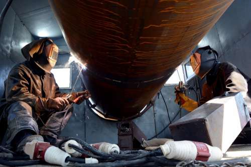 Work Gas Welder Pipe Work Man Production Russia