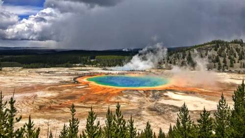 Yellowstone Spring Hot Spring Blue Steam Outdoors