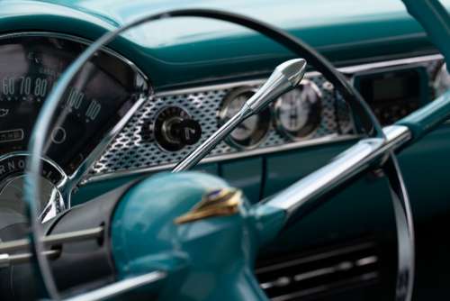 vintage car interior dashboard gauges