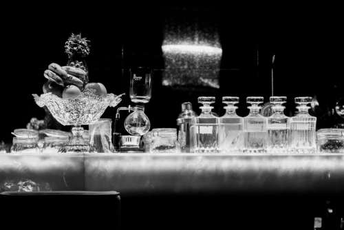 Beverages and Fruits on Bar Counter