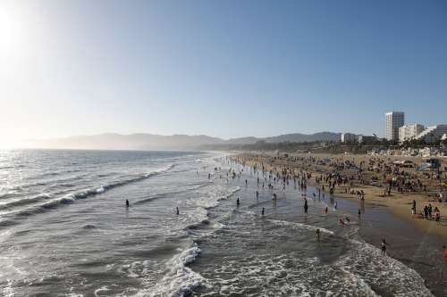 Sunny Day On A Busy Beach Photo