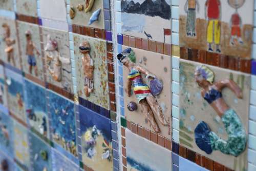 Wall Made Of Sculpted Mosaic Tiles Photo