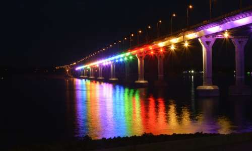 Bridge Lights Reflection River City Night Volga