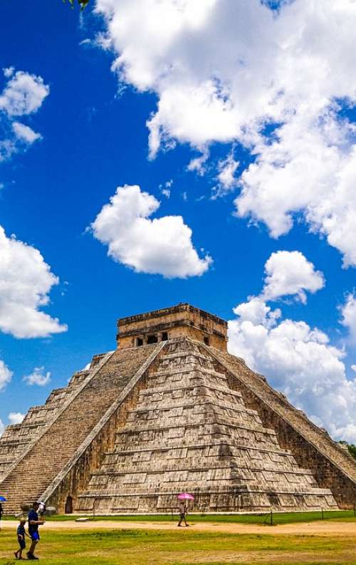 Chichen Itza Ruins Mexico Clouds Blue Sky White