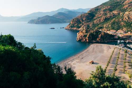 Coast Corsica Landscape Scenery Hills Beach Water