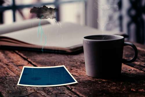 Coffee Cup Table Rain Rays Thunder Study