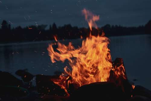 Fire Bonfire Night Campfire Beach Finland