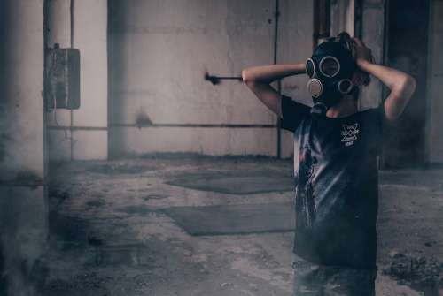 Gas Mask Boy Teen Smoke Apocalypse Loneliness