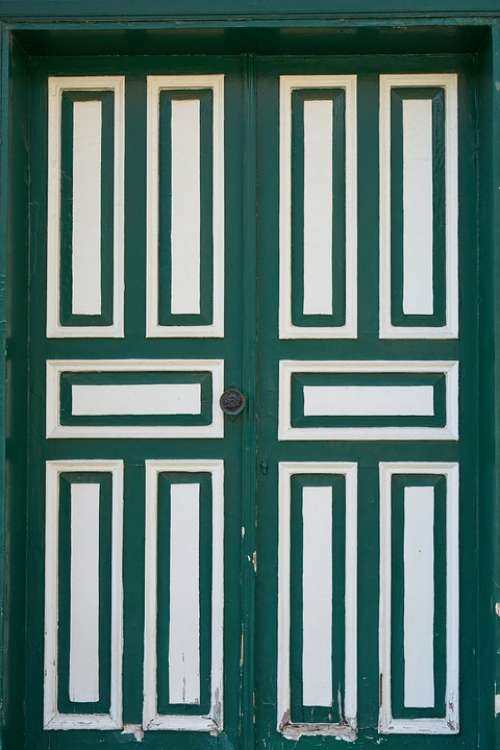 Green Wood-Fibre Boards Door Old Architecture