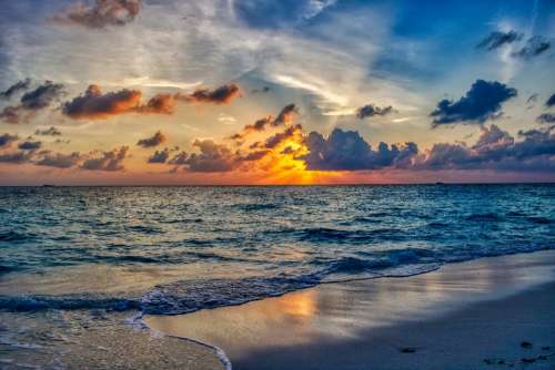 Landscape Ocean Beach Sunset Summer Luxury Wave