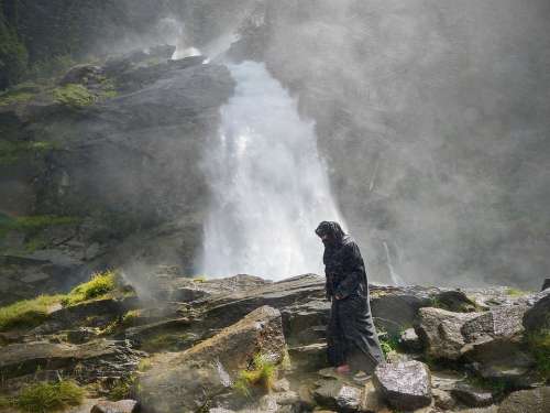 Landscape Waterfall Woman Arab Woman Burka Shroud