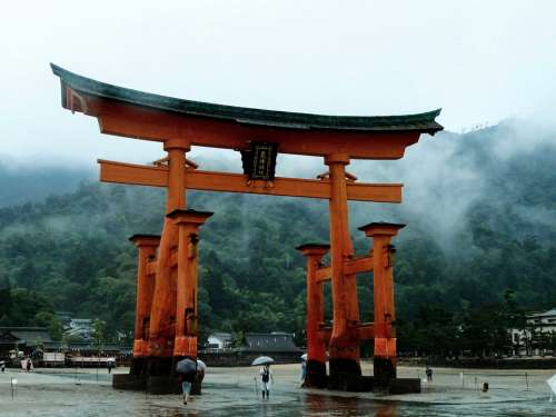 Miyajima Torii Shrine Japan Japanese Mist Misty