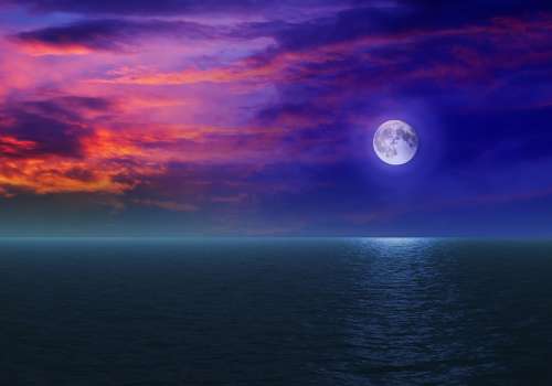 Moon Sky Sea Large Water Nature Night Cloud