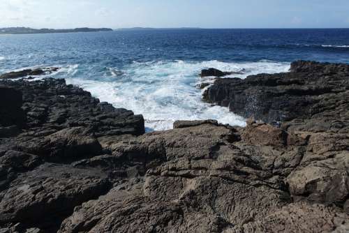 Ocean Waves Rocks Cliff Sea Water Blue Sky