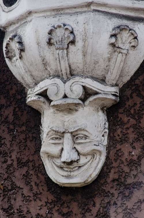 Relief Face Smile Stone Sculpture Statue Head