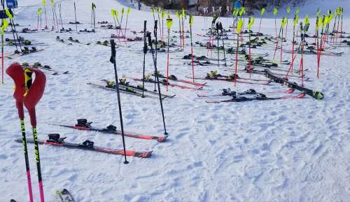 Ski Hill Skis Pokes Winter Snow