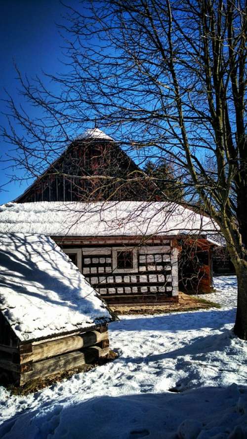 Slovakia Unesco Čičmany Winter House Country Tree