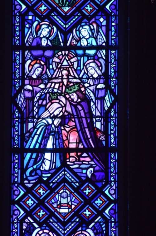 Stained Glass Colorful Blue Window Church