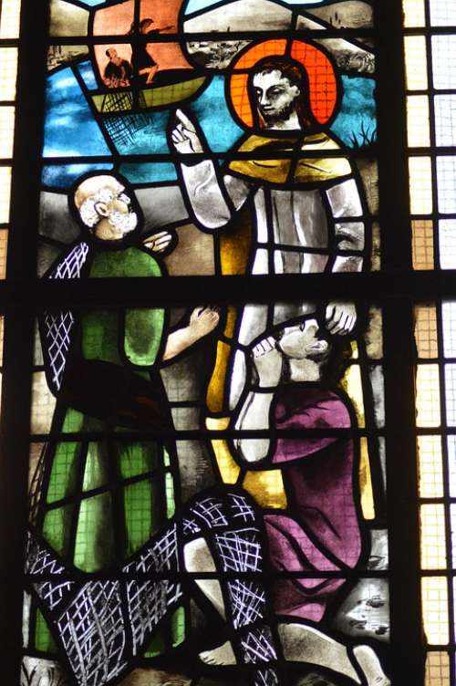 Stained Glass Window Church Saints Jesus Pierre