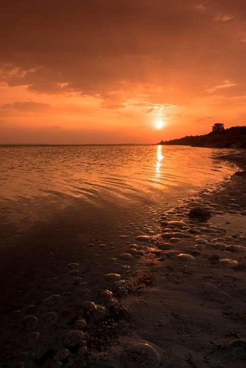 Sunset Dusk Evening Beach Sea Water Sand Nature