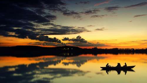 Sunset Boat Human Mood Water Lake Sky Nature