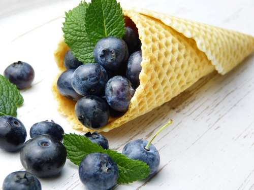 Waffle Blueberries Mint Nutrition Dessert Vitamins