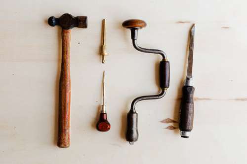 Woodworking Tools Laid Out On Wood Photo