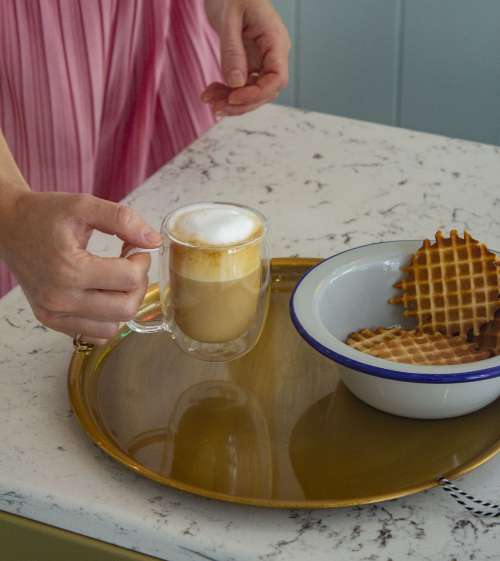 A Cappuccino And Waffles Photo