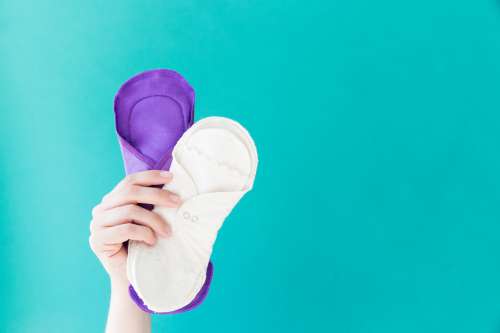 A Hand Holds Up Two Reusable Menstrual Pads Photo