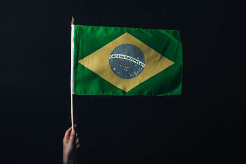 Brazilian Flag Against Black Photo