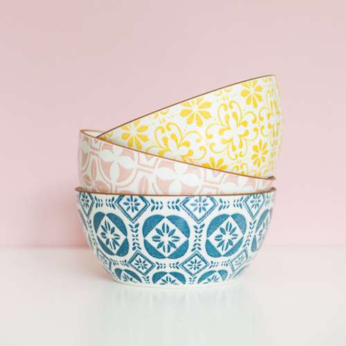 Patterned Bowls Against Pink Photo
