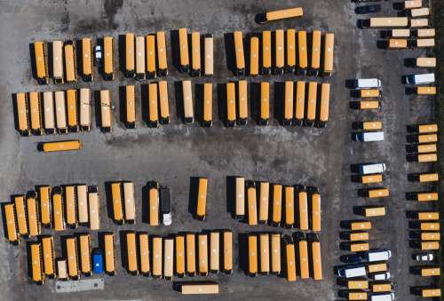 School Bus Parking Lot Aerial Photo