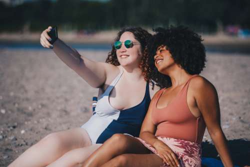 Sunny Beach Selfie With Friends Photo