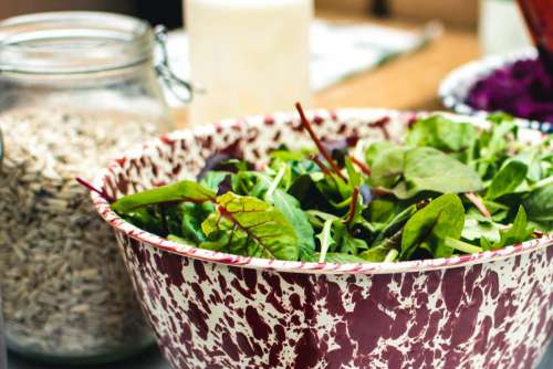 Fresh salad leaves in a bowl