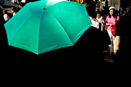 Woman With Green Umbrella Free Photo 