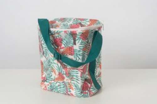 A Summer Thermal Lunch Bag With Printed Plants And Butterflies On It