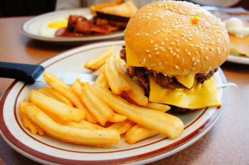 Burger & Fries on Plate