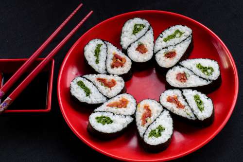 Sushi on Red Plate