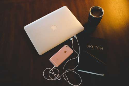 Laptop, Book, Phone & Headphones