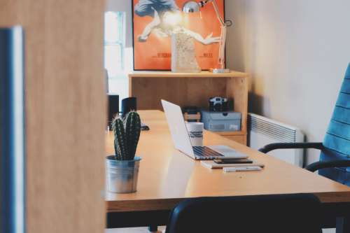 Desk, Laptop & Cactus