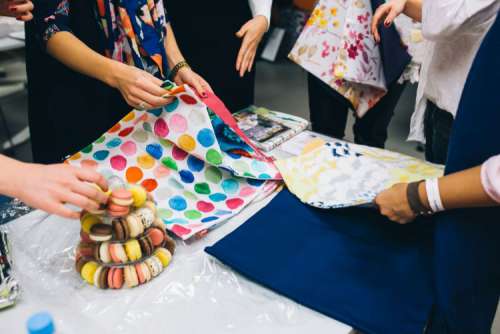 Colourful sweet macarons arranged in a tower