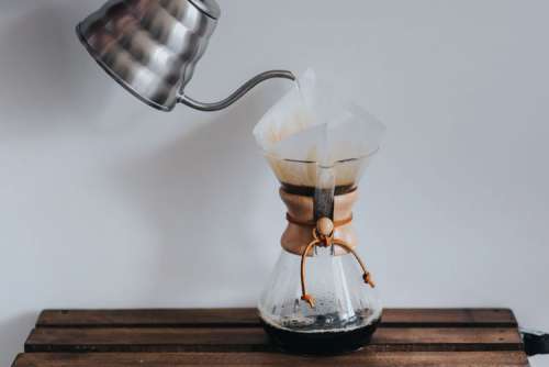 Pouring hot water in Chemex