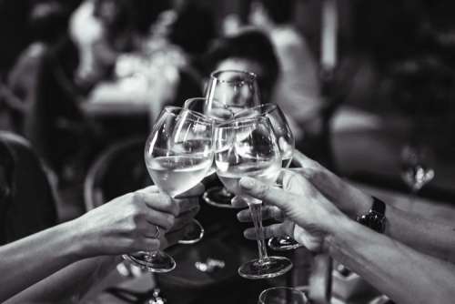 Friends at a restaurant drinking wine