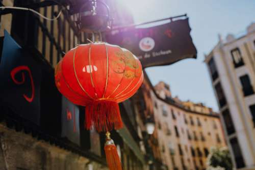 Red chinese lamp in Madrid, Spain