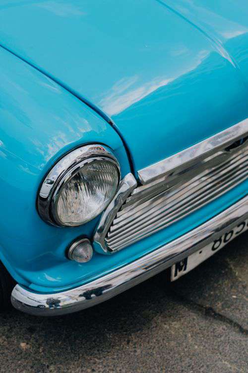 Old blue Mini Cooper