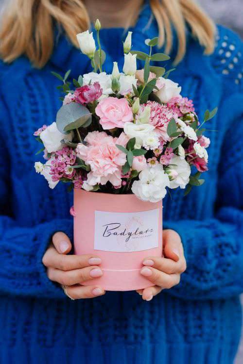 Lovely flowers in a pink box